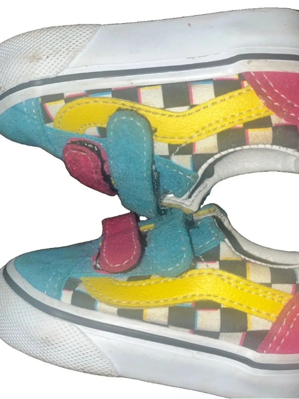 Old Skool Vans Crazy Checks Infant Baby Size 3 Teal Yellow Red